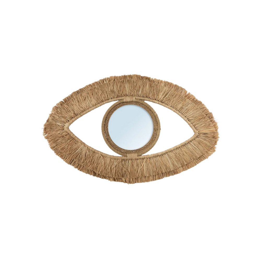 Boho Oogspiegel Wanddecoratie – Raffia – Boho Wanddecoratie